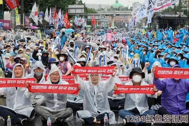 韩国大规模示威活动现场实录，警方应对措施与细节揭秘